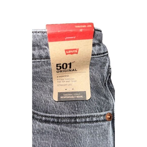 LEVI Denim Jeans 501 Original High Rise Straight Leg Button Fly Gray 24 W M NWT - Picture 3 of 6